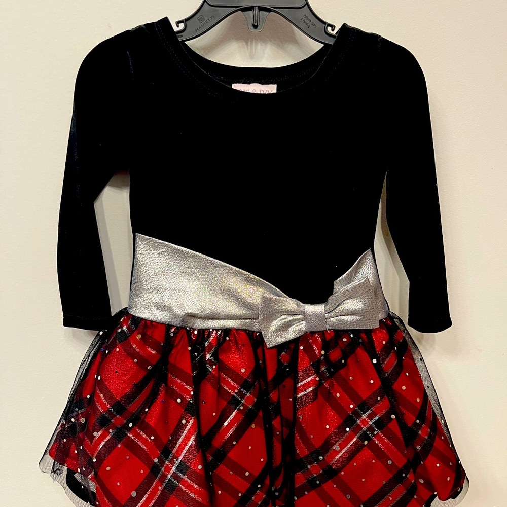 18M toddler red plaid/black velvet holiday dress